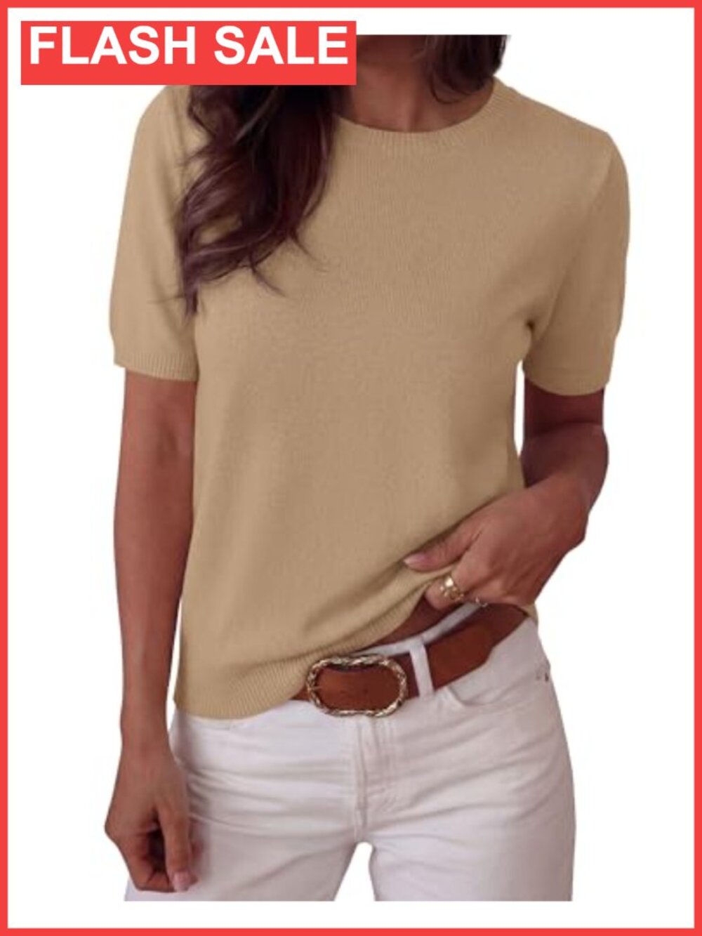 Womens Short Sleeve Crew Neck Pullover Sweater Lightweight Knit Top